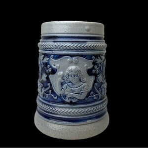 Vintage Cobalt Blue & Gray Salt Glazed Stoneware Germany Beer Stein 3” (no Lid)